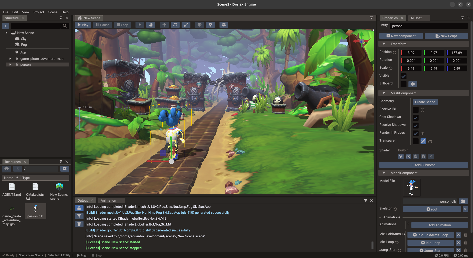 Doriax Engine Editor - 3D pirate adventure scene