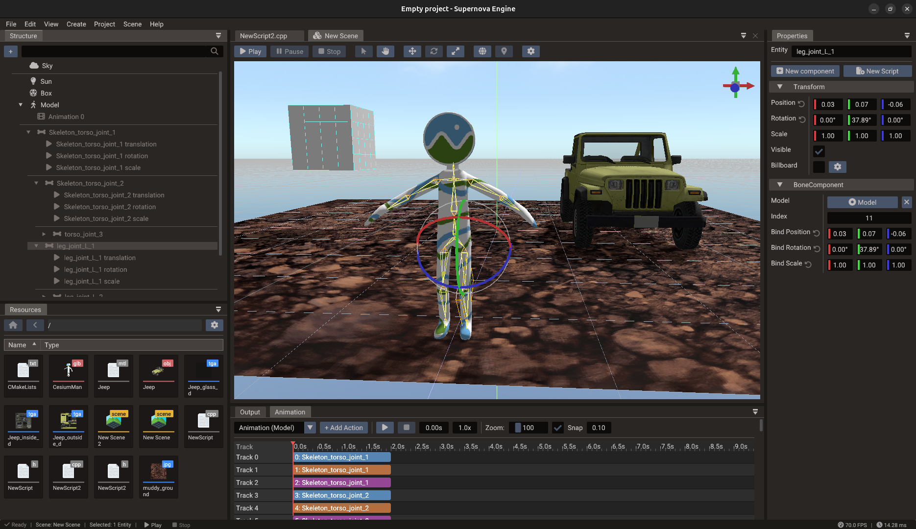 Skeletal animation and bone editing
