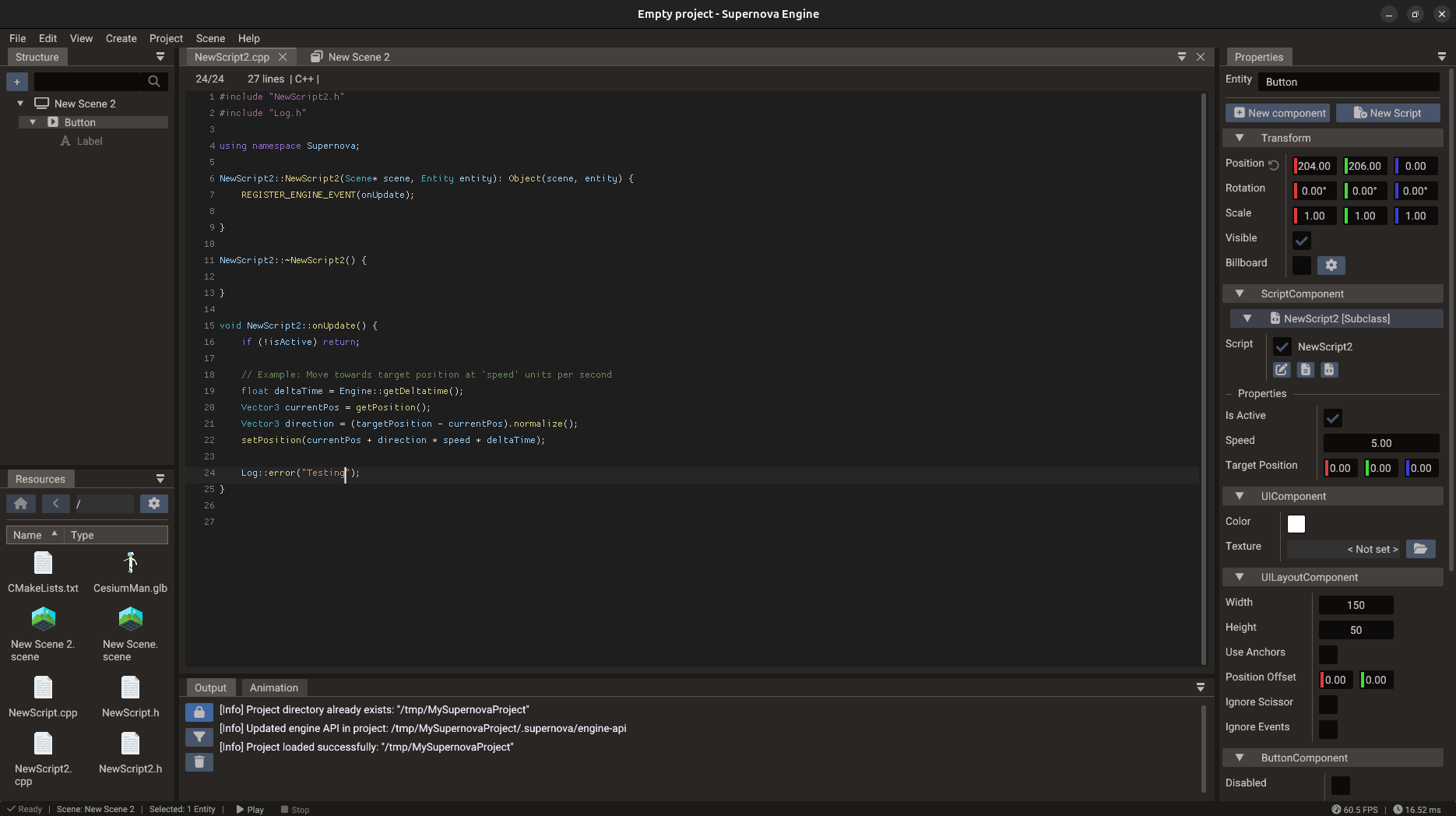 Integrated code editor in Doriax Engine