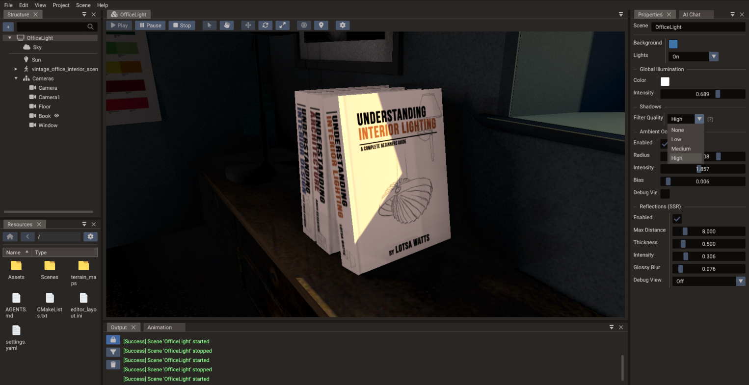 Global illumination and lighting settings
