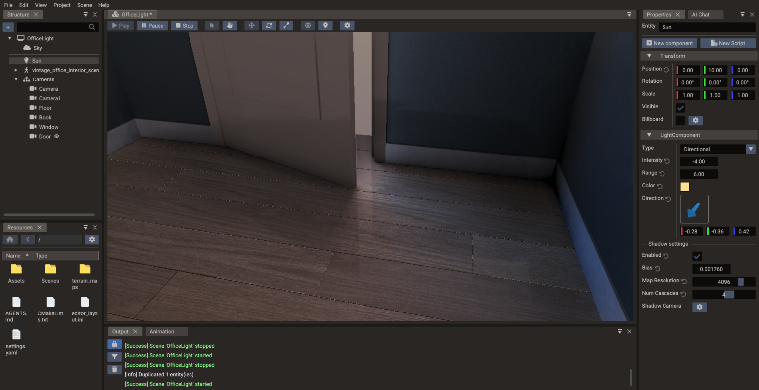 3D scene lighting and shadows in Doriax Engine