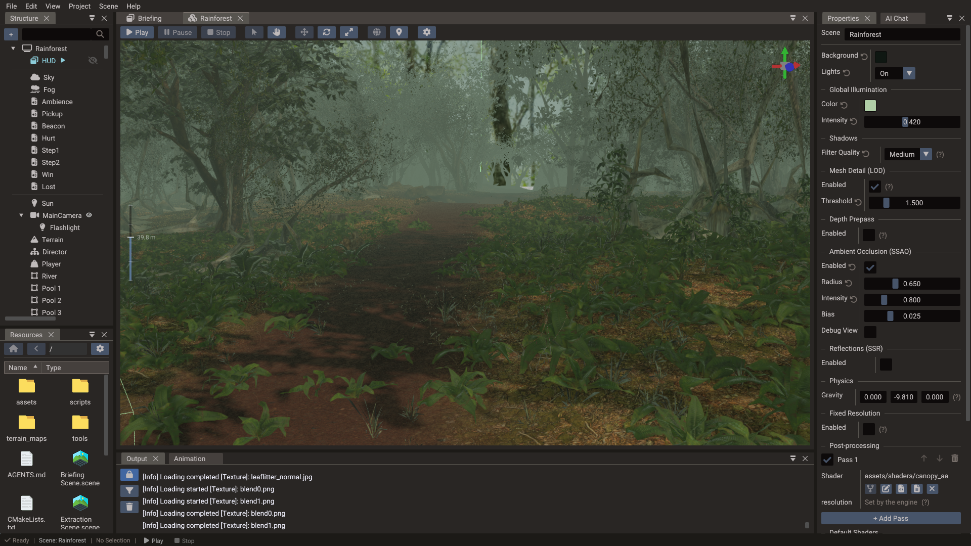 Dense rainforest scene with terrain, foliage and water